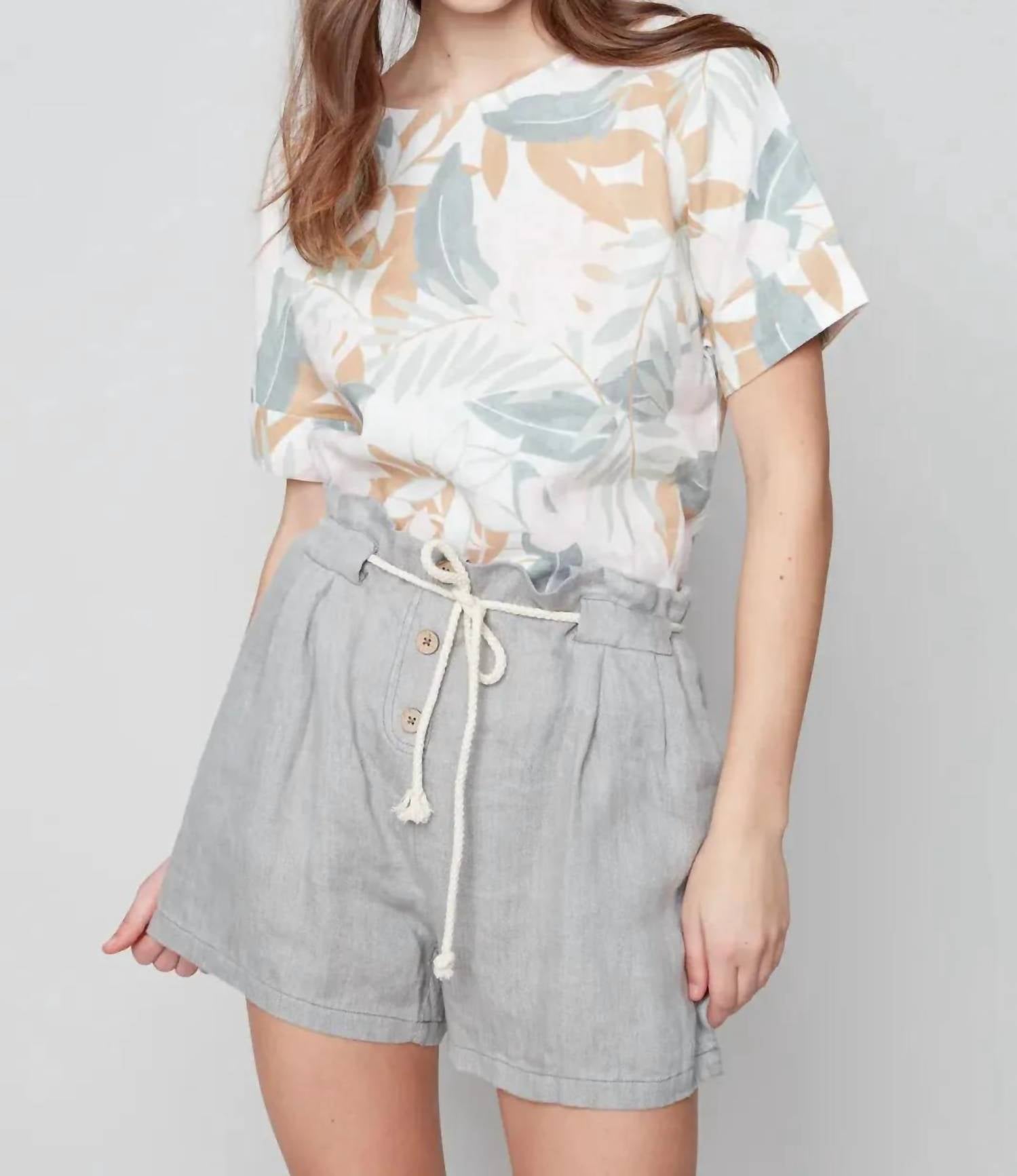 CHARLIE B Linen Short With Rope Tie in basil - women's shorts