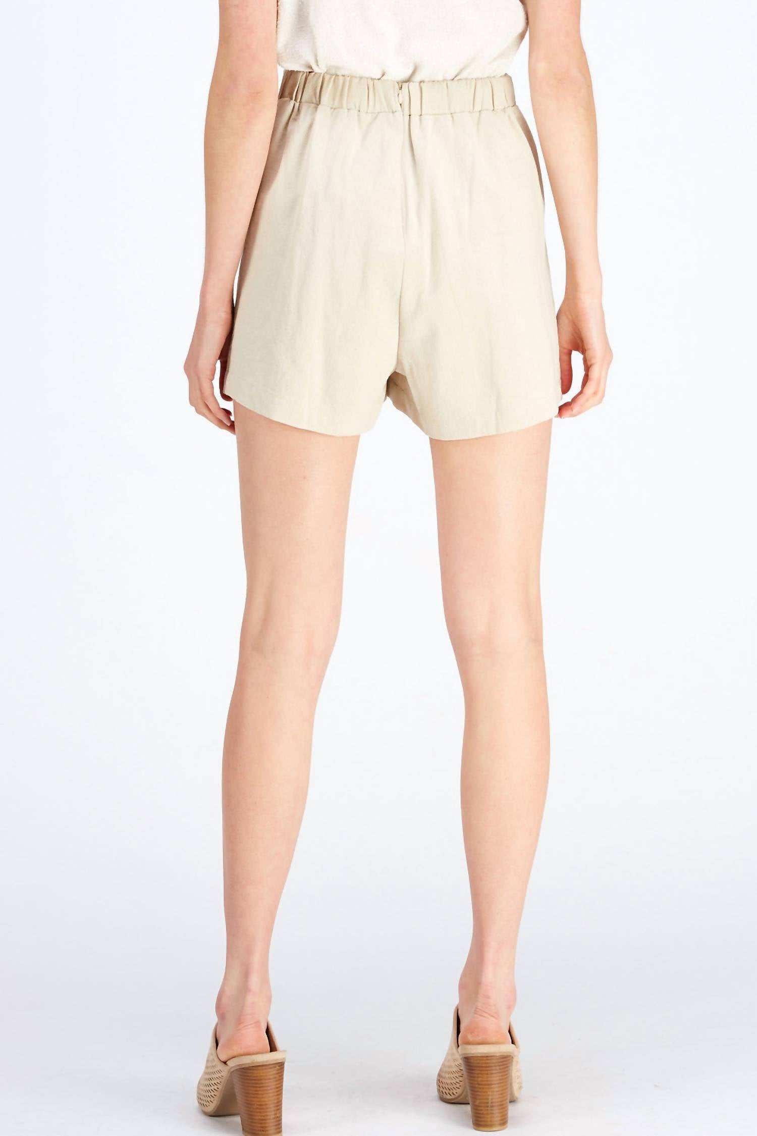 entro Lace Up Pleated Shorts in sand - women's shorts - view 5