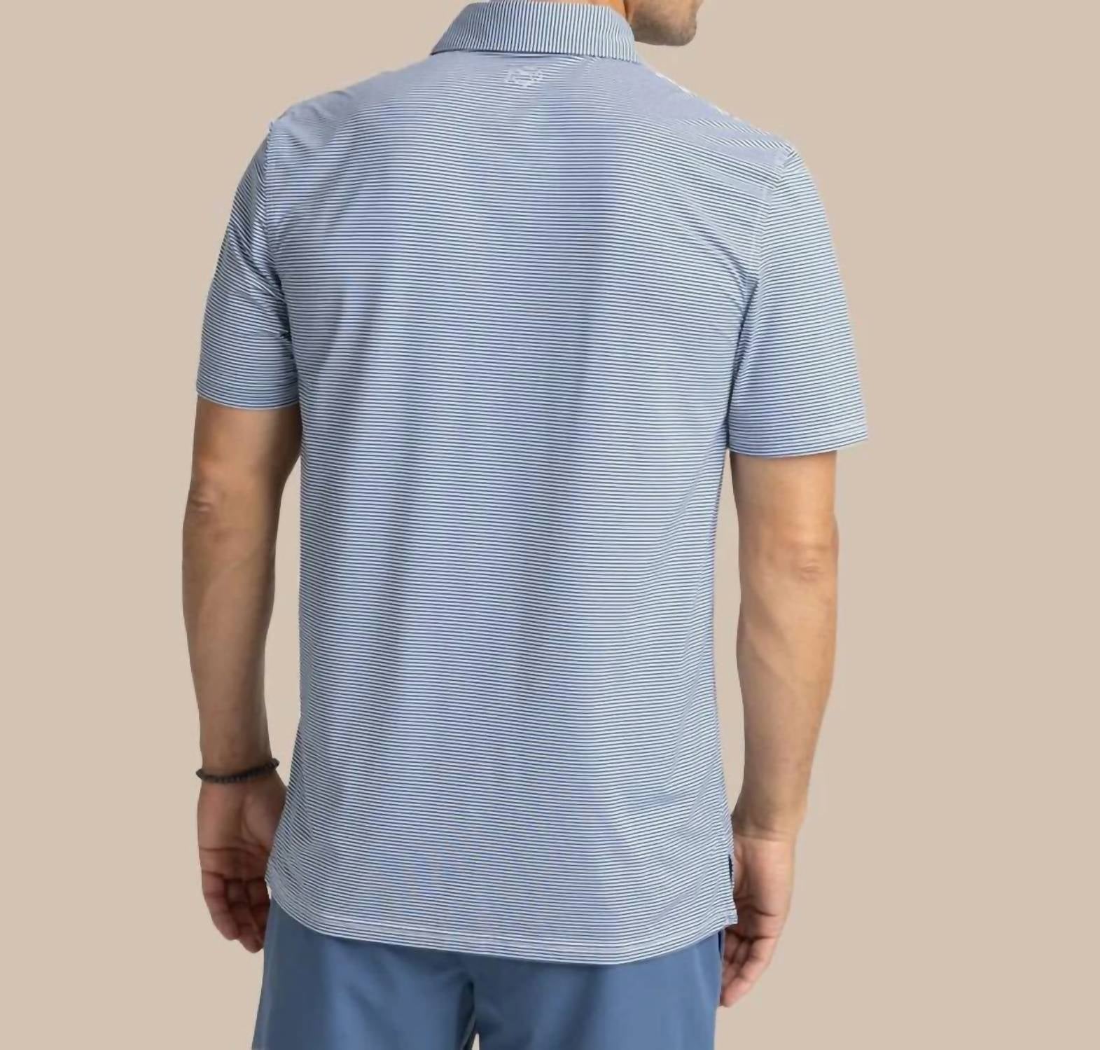 SOUTHERN TIDE Meadowbrook Stripe Polo in aged denim - men's shirt - detail view