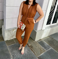 Entro - Solid Surplice Sleeveless Jumpsuit