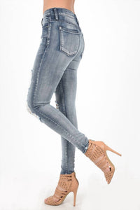 Judy Blue Booytfull Wash Out Destroyed Skinny Jeans - Plus in blue - women's jeans - alternate view