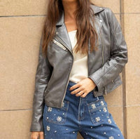 MAURITIUS Sofia Leather Jacket in gunmetal - women's jacket