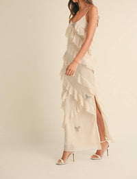 Golden - Cordi Bow Rhinestone Ruffle Maxi Dress