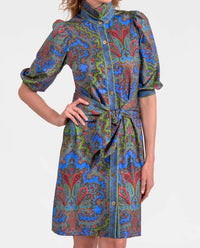 GRETCHEN SCOTT Swagger Dress in olive periwinkle orange paisley - women's dress
