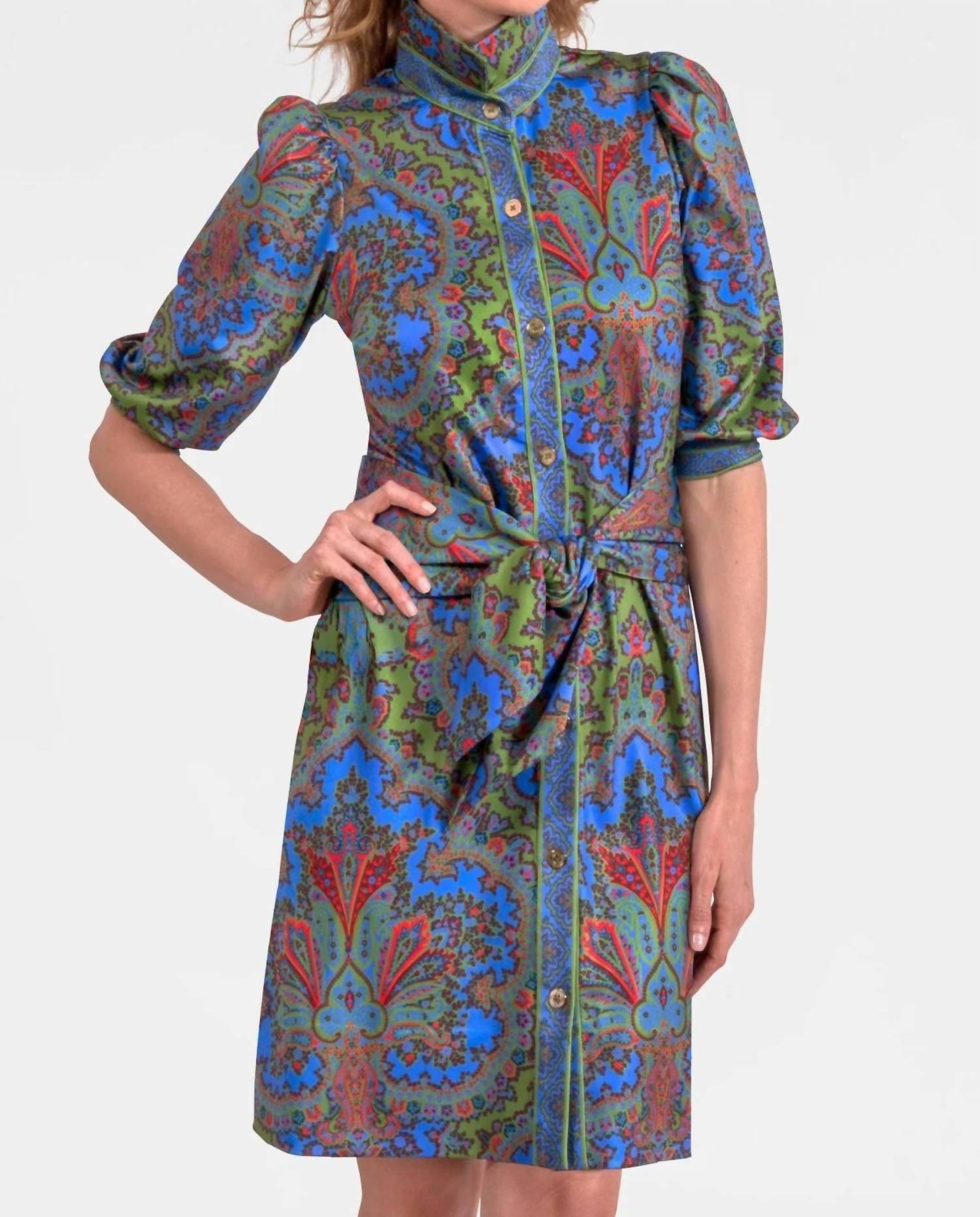 GRETCHEN SCOTT Swagger Dress in olive periwinkle orange paisley - women's dress