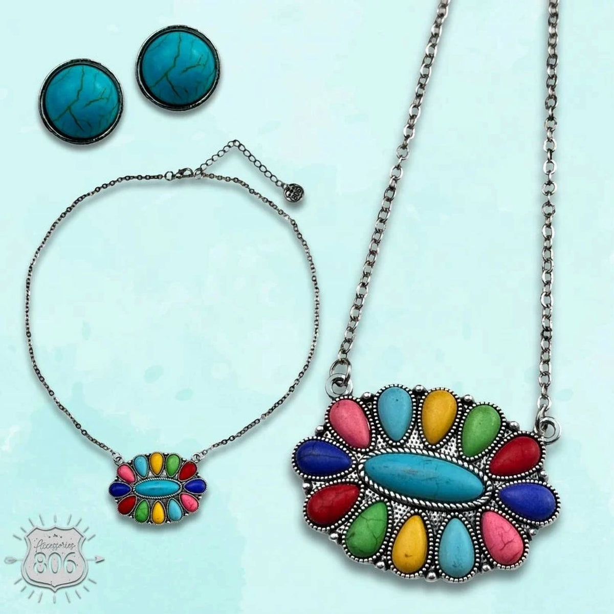 Pink Panache - Women's Stone Necklace & Earring Set
