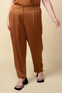 SKIES ARE BLUE Sophisticated Moves Curvy Satin Trousers in toffee - women's pants - detail view