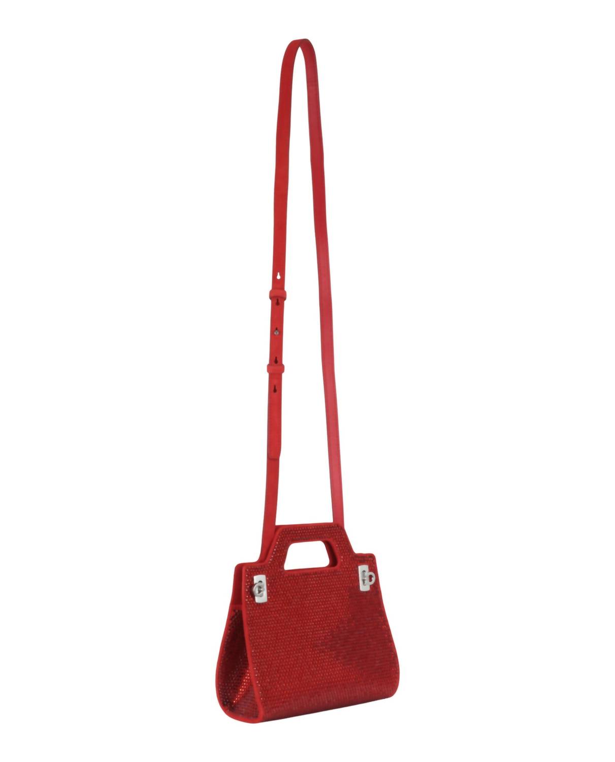 Salvatore Ferragamo Wanda Mini Stain And Strass Top Bag in red - women's bag - alternate view