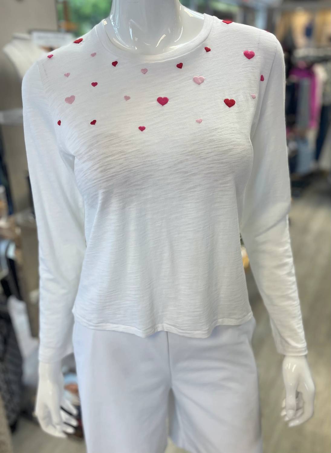 Chrldr - Women's Embroidered Hearts Long Sleeve Perfect Tee
