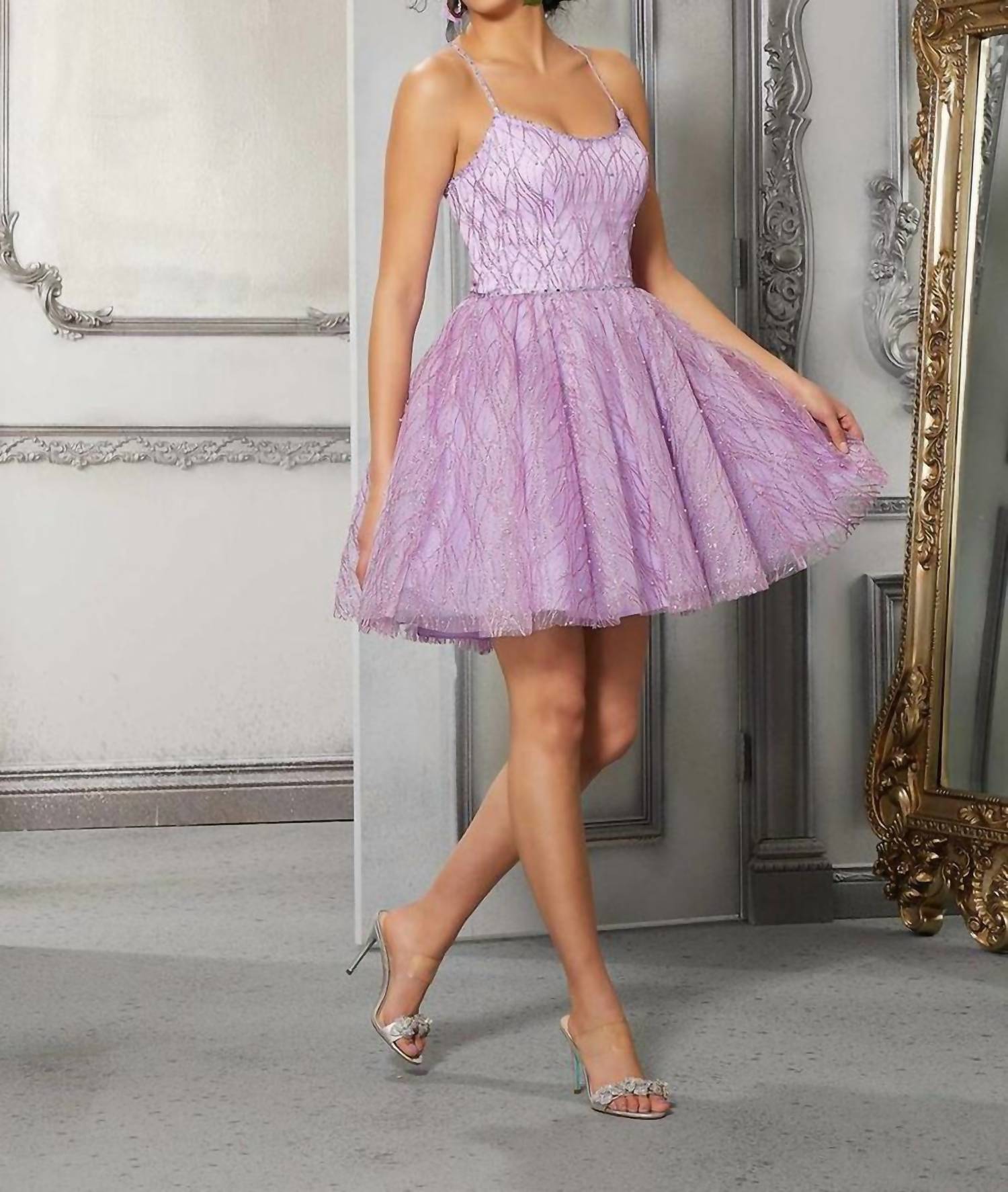 MORILEE Short Aline Dress in purple gold - women's dress - detail view