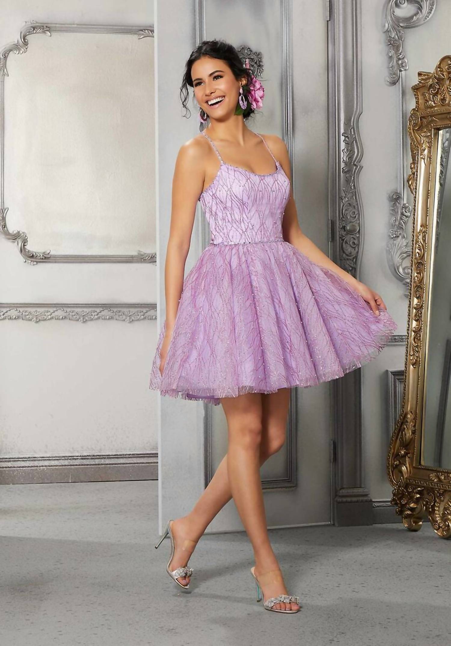 MORILEE Short Aline Dress in purple gold - women's dress - alternate view