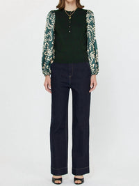 Current Air - Mandarin Collar Combo Sweater Top