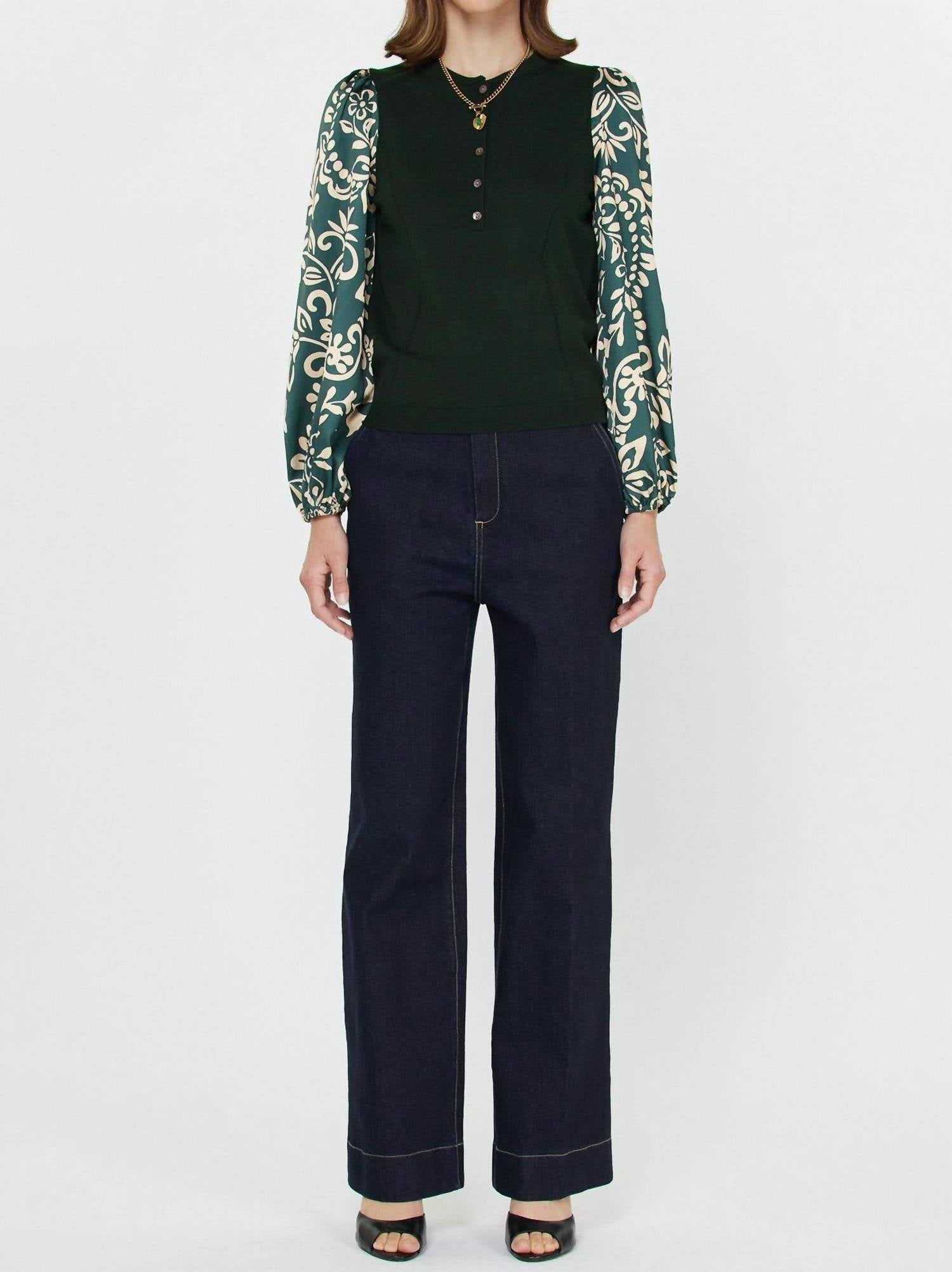 Current Air - Mandarin Collar Combo Sweater Top