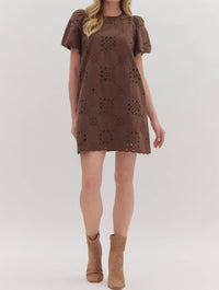 Entro - Eyelet Embroidered Puff Mini Dress