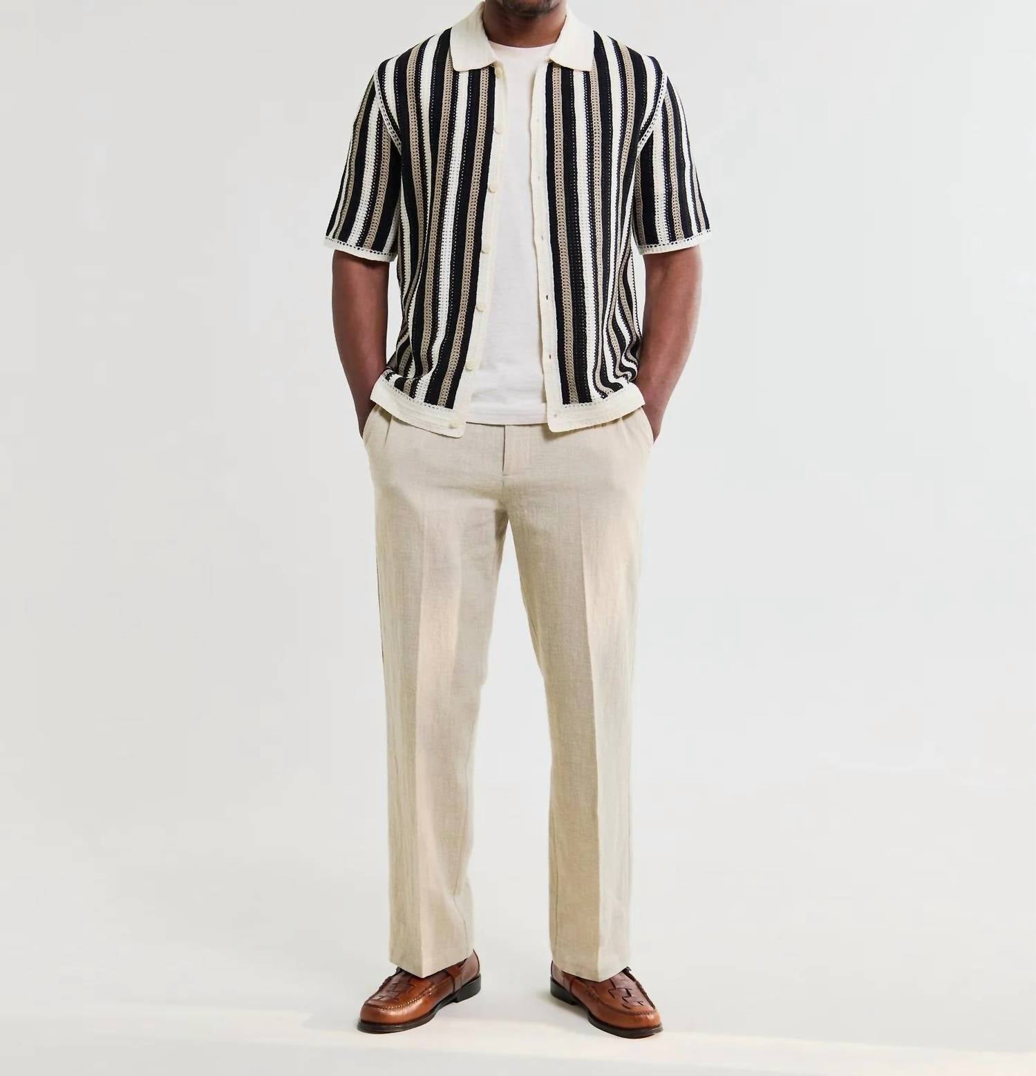 Wax London - Porto Stripe Crochet Knitted Shirt