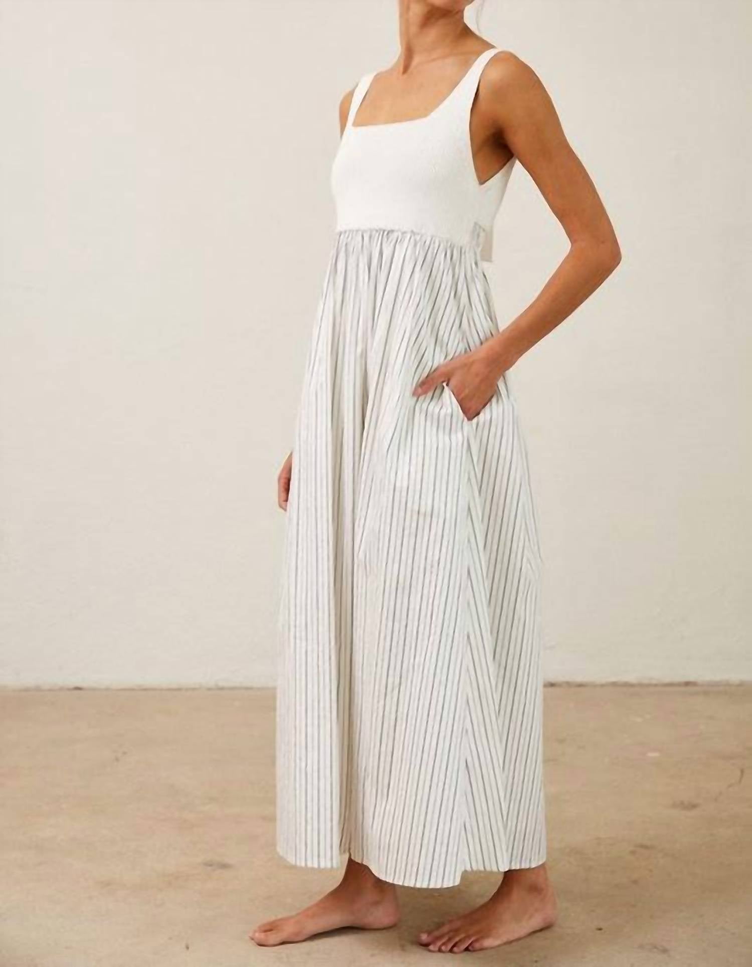 Creamon Ribbed Knit Bodice Maxi Dress in white - women's dress - alternate view