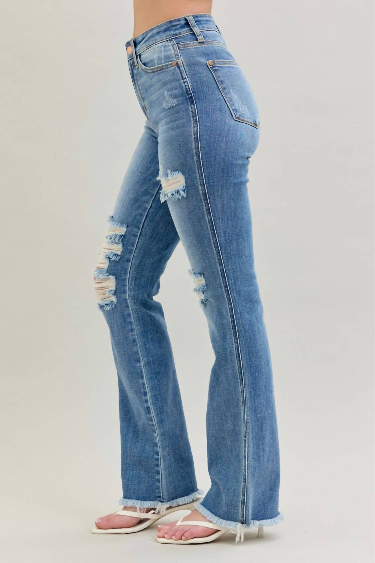 Judy Blue - High Waist Destroy Fray Hem Bootcut Denim Jean