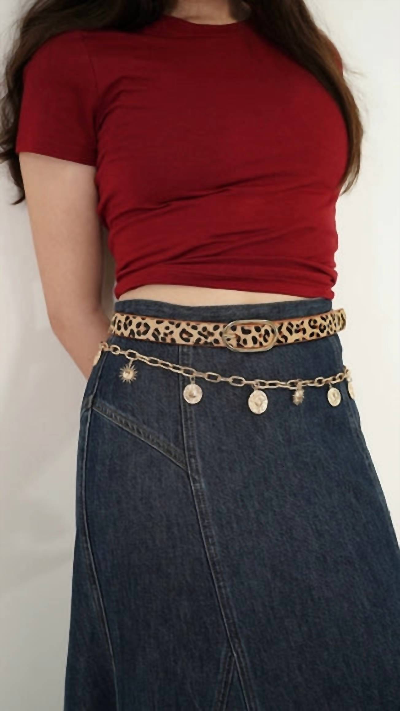 Alberta Boot Co. Women's Genuine Leather Belt in leopard print - women's accessory - detail view