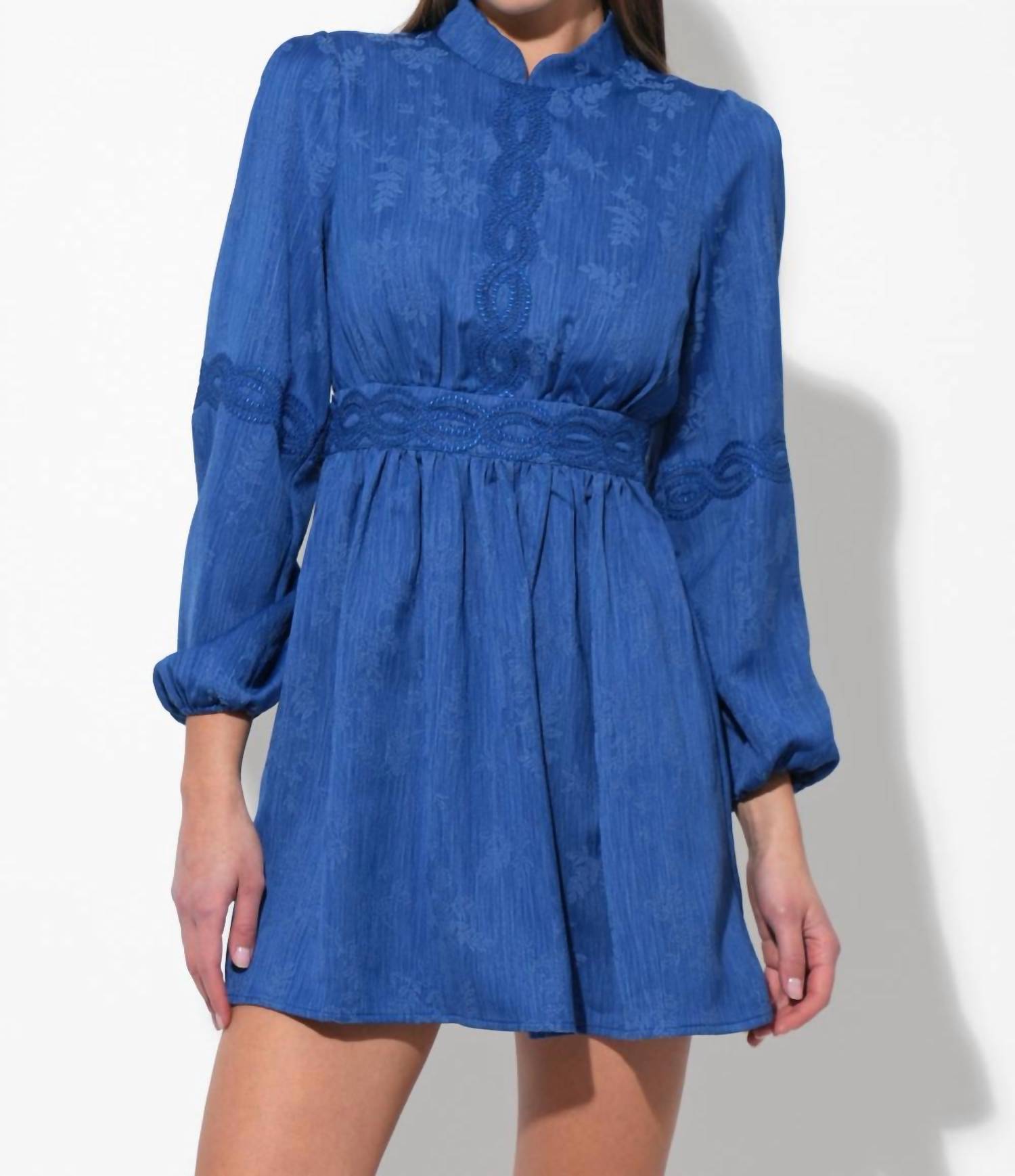 adelyn rae Salome High Collar Lace Mini Dress in blue - women's dress - alternate view