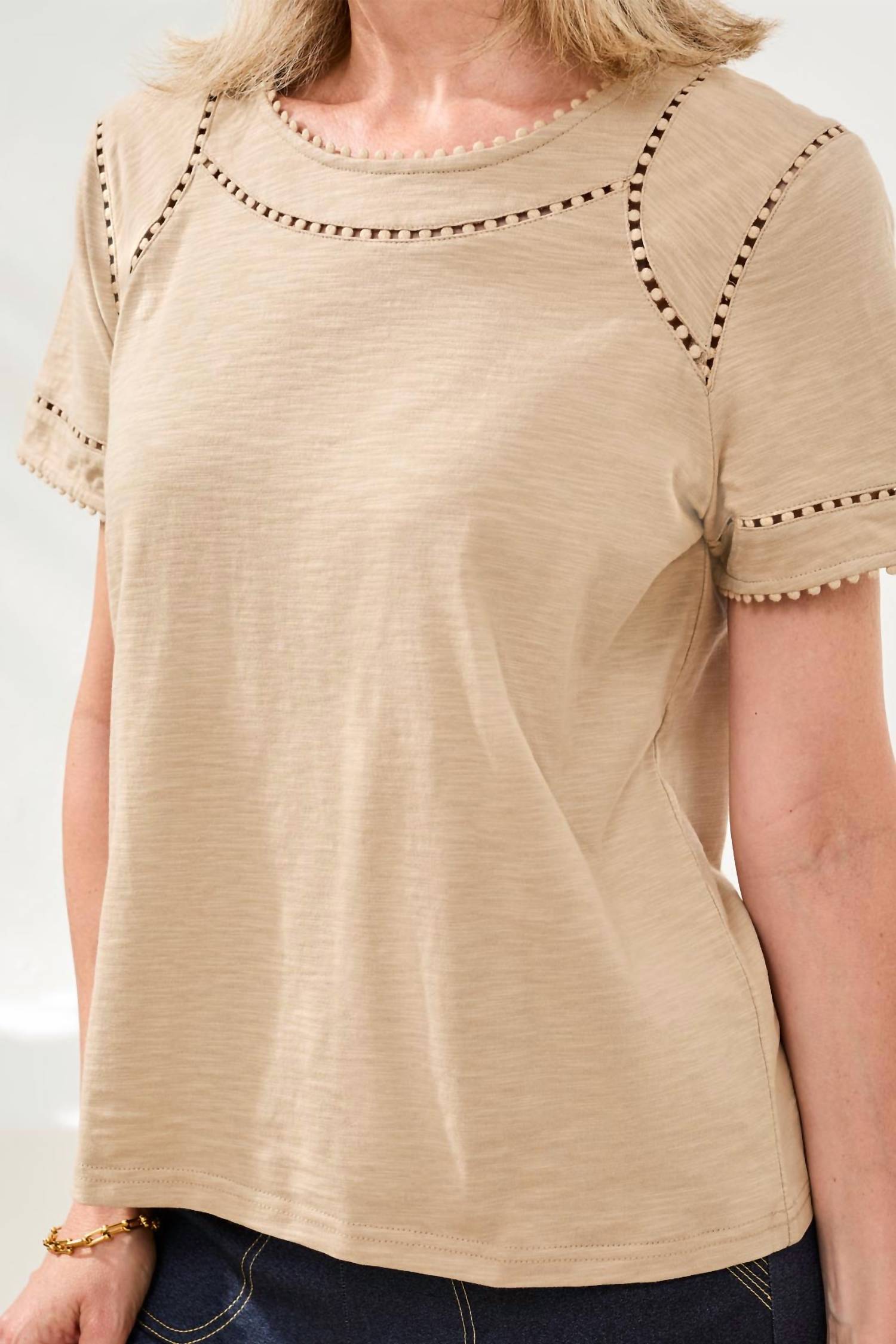 Tribal - S/S TOP W/DOTTED LACE DETAIL