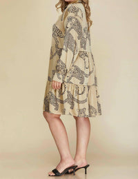 Vanilla Monkey - Woven Cheetah Print Collared Tiered Dress - Plus