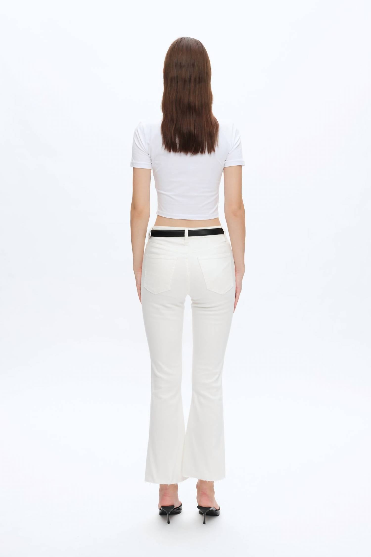 Bayeas Emily Mid-rise Raw Hem Bootcut Jeans in white - women's pants - detail view