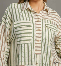 Umgee - Colorblock Stripe Collared Button-Down Top