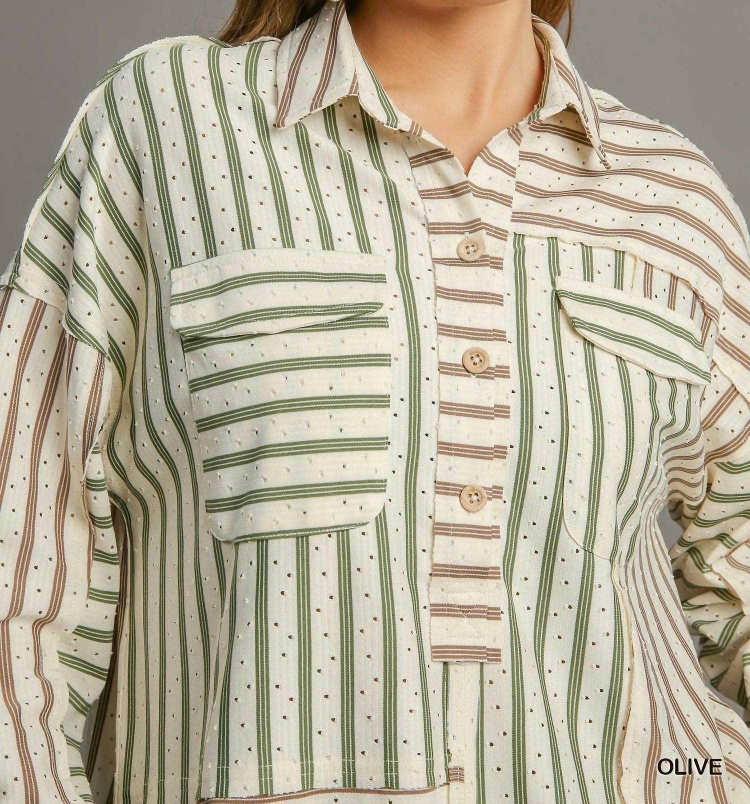 Umgee - Colorblock Stripe Collared Button-Down Top