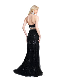 Blush Prom - Sequin Satin Lace Two Piece Gown With Beaded Collar