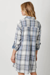 Mystree - Rolled Up Sleeve Washed Plaid Dress