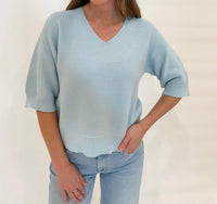 Kinross - Gaby Garter Easy Vee Elbow Sleeve Sweater