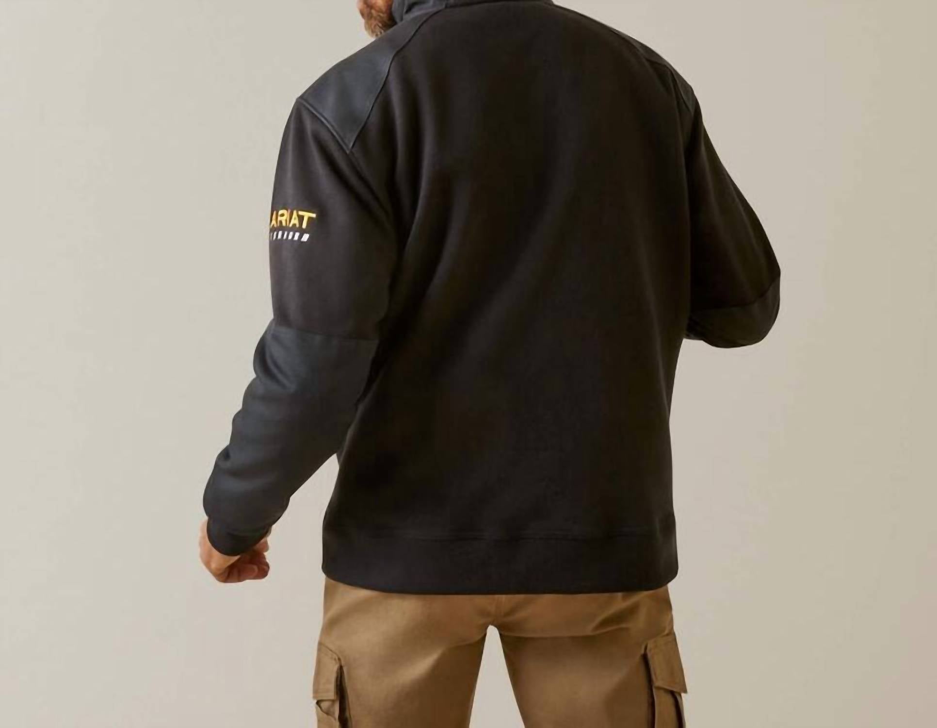 ARIAT Rebar Workman Duracanvas 1/4 Zip Sweatshirt in black - men's shirt - detail view