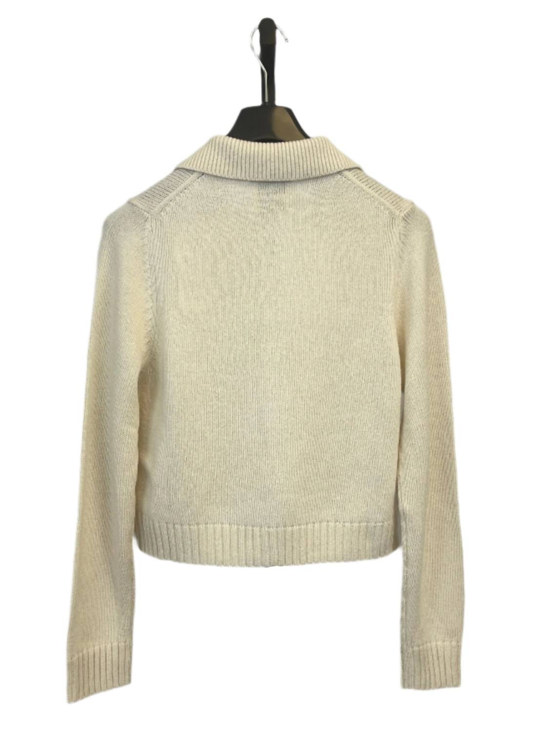 Allude Women's Collar Cardigan in alabaster - women's cardigan - detail view