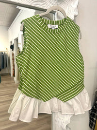 Strut & Bolt - Women's Wrap Over Contrast Sleeveless Striped Knit Top