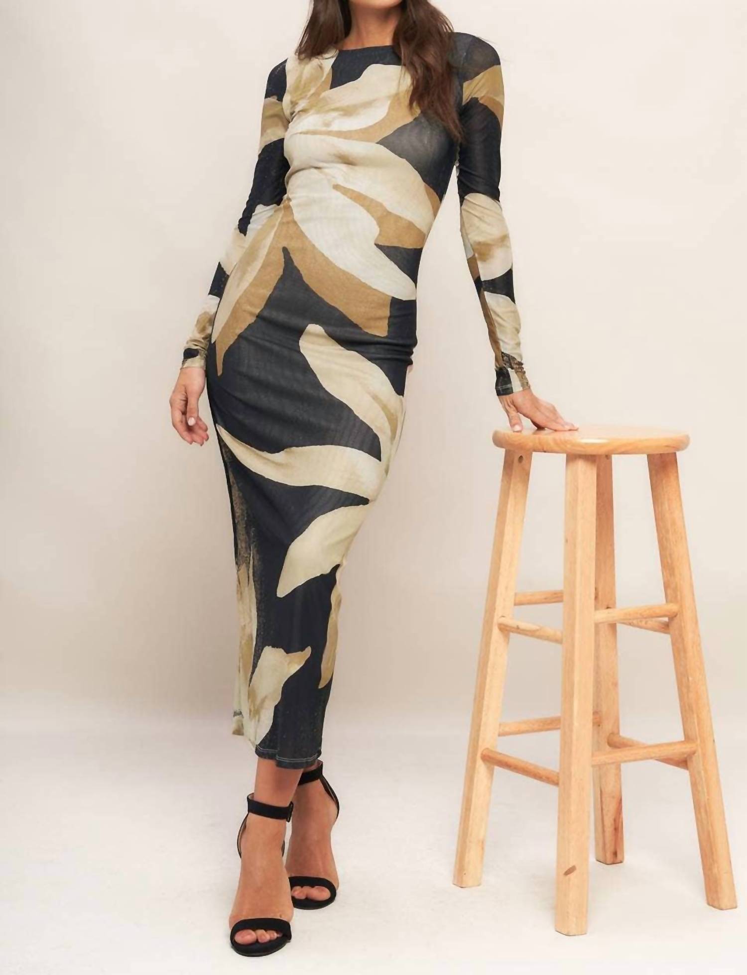 Flying Tomato - Printed Power Mesh Midi Dress