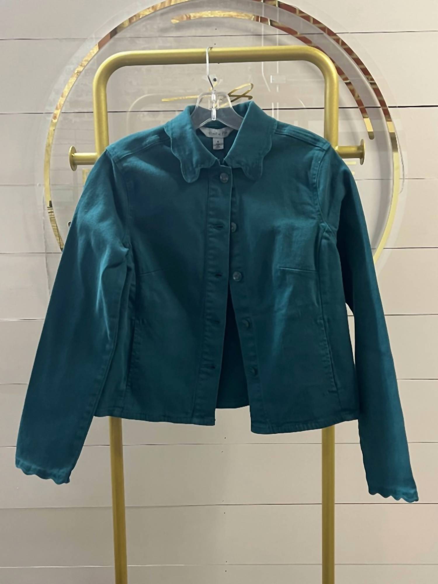 Heart of Pine Women's Scalloped neck jacket in jade teal - women's jacket