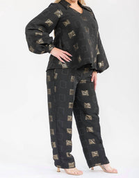 Karen T Design - Long Sleeve Top And Straight Pants Set