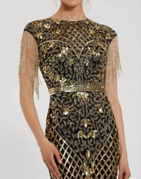 Mac Duggal - High Neck Beaded Fringe Fitted Gown