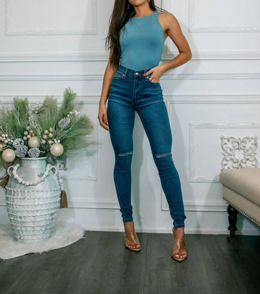 Surelymine - Just a Little Knee Cut High Waisted Great Stretch Jeans