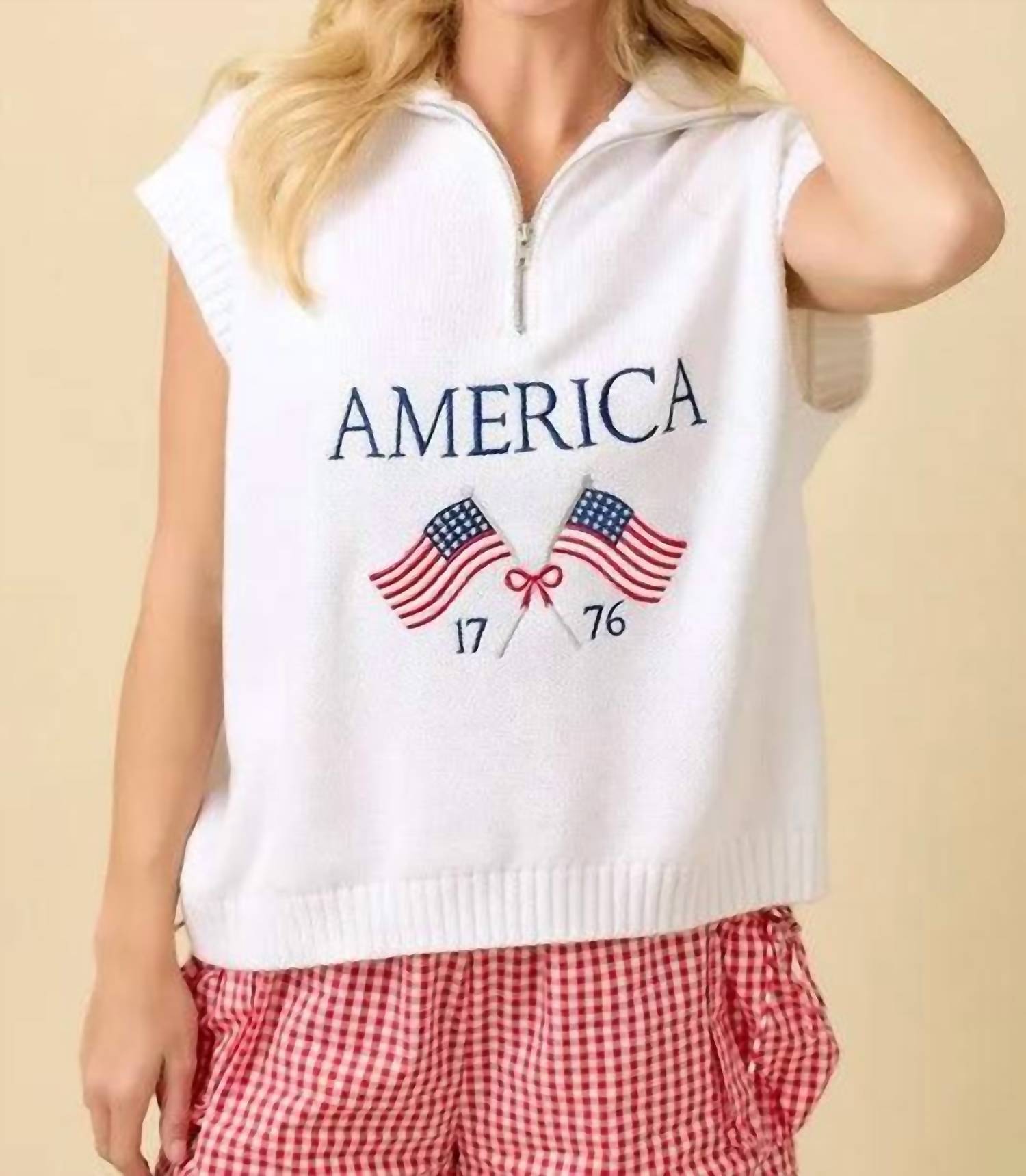 Main Strip - America Sleeveless Half Zip Sweater