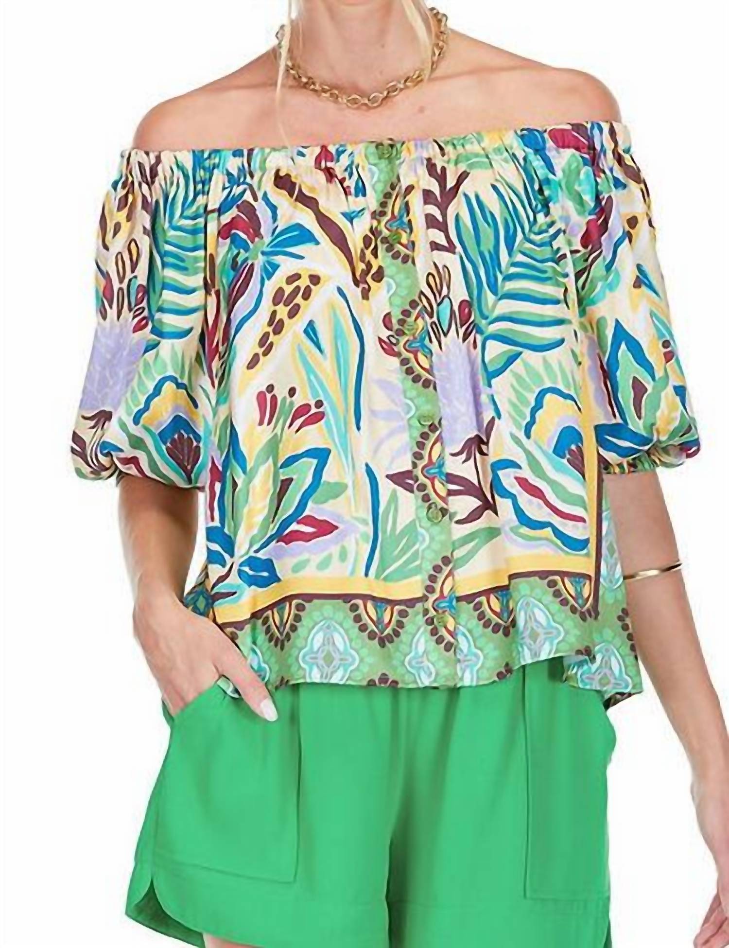 Jade - Button Front Off Shoulder Top