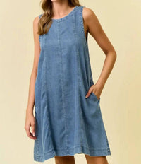 Doe And Rae - Scoop Neck Flare Denim Mini Dress
