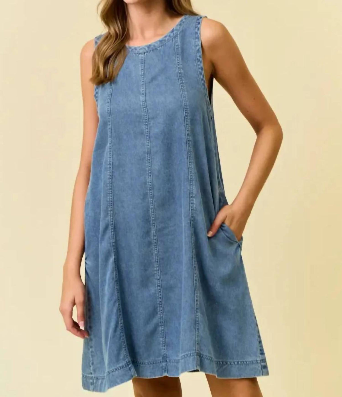 Doe And Rae - Scoop Neck Flare Denim Mini Dress