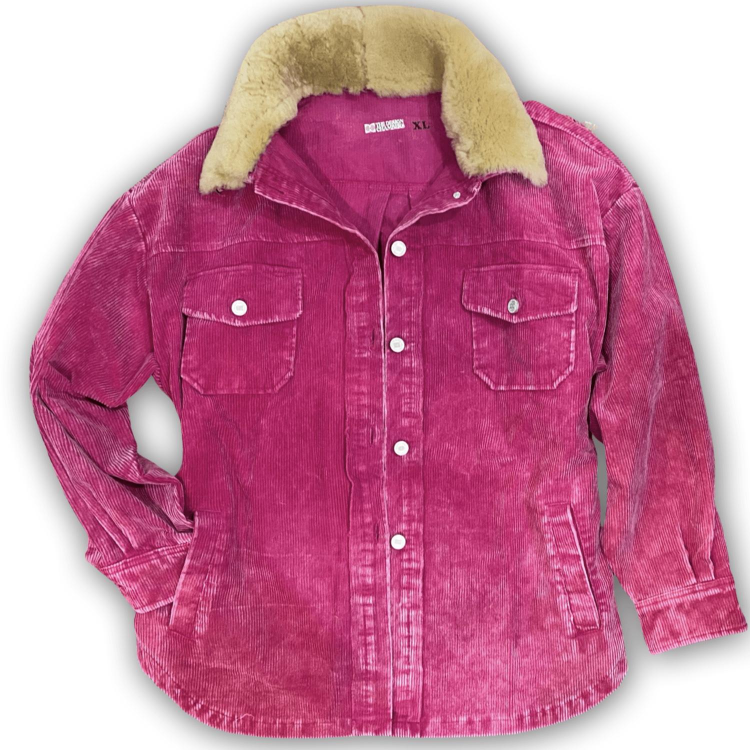 The Design Chambers - Aviator Barbie Corduroy Shacket with Sheephide Collar