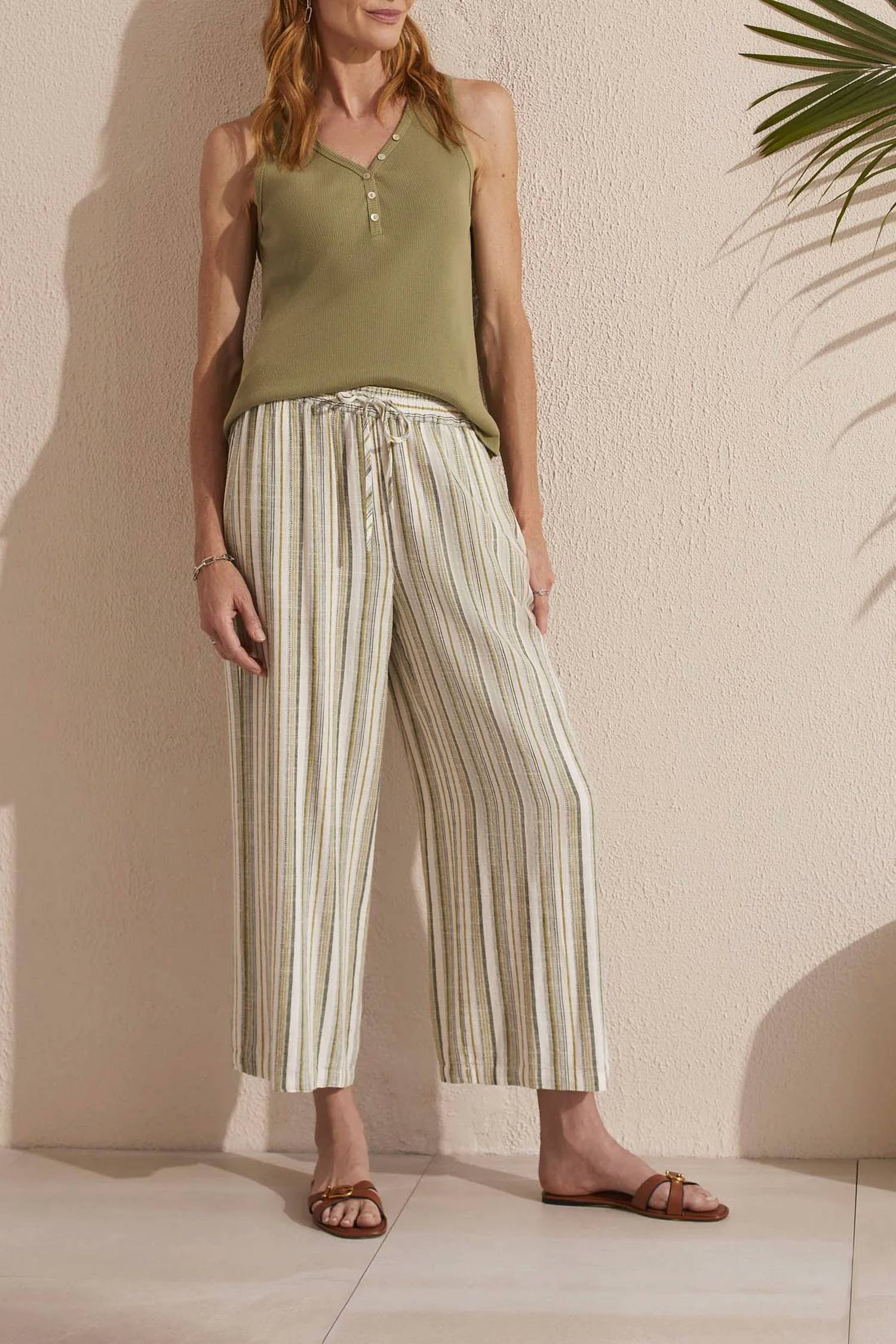 Tribal - Rayon Linen Blend Drawstring Waist Pant
