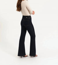 DAZE Sunset Flare High Rise Flare Jeans in dark wash - women's jeans - detail view