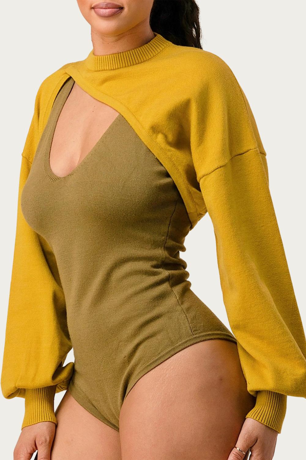 CUTOUT CROPPED BODYSUIT BOLERO SET