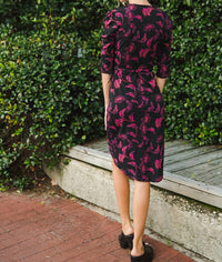 Feather Print Tulip Wrap Dress