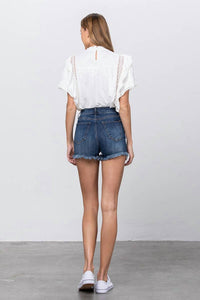 Insane Gene - High Rise Stretch Frayed Hem Lace Line Trim Shorts
