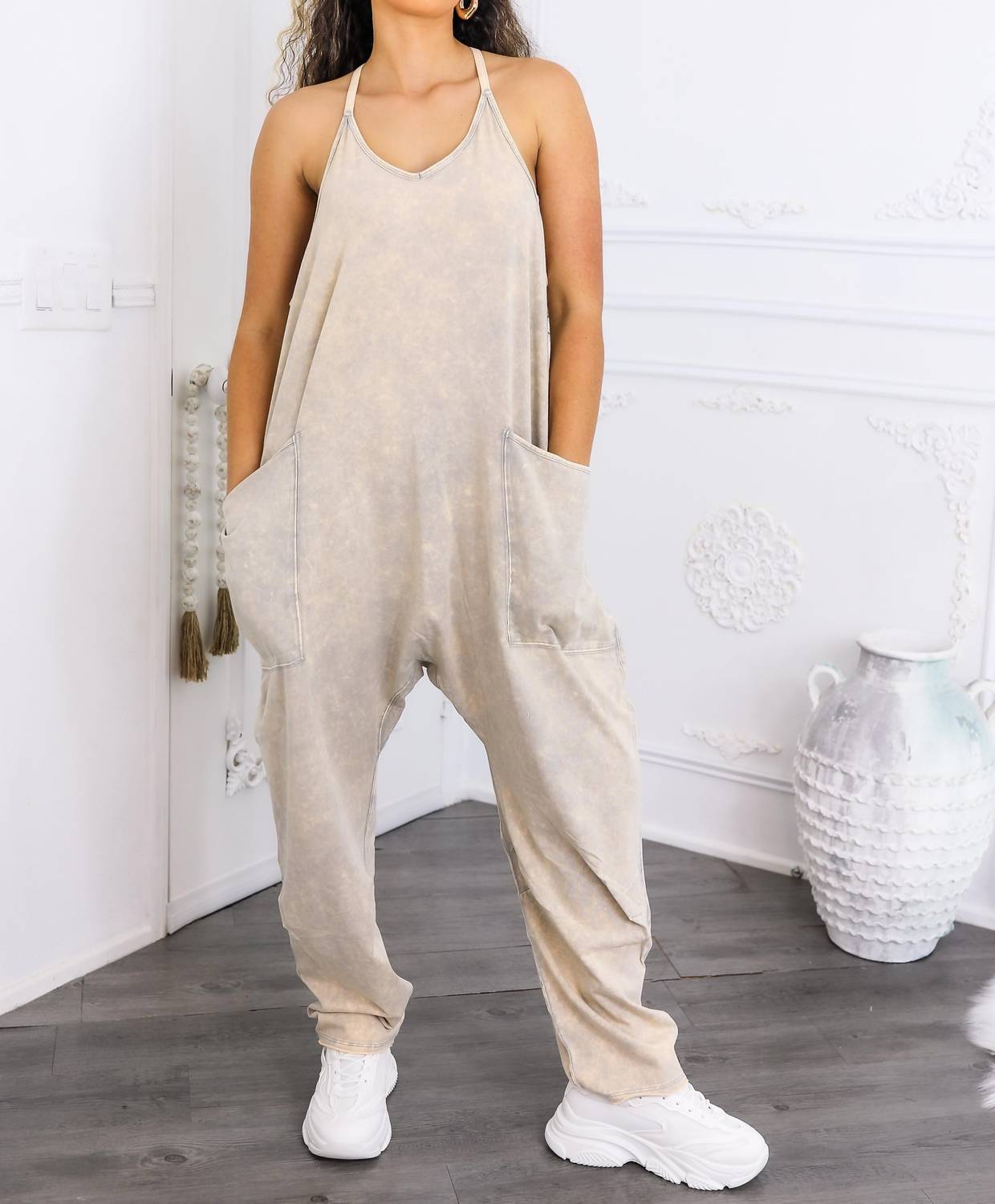 Surelymine - Mineral Wash Jumpsuit Relaxed Fit Pocket Overalls
